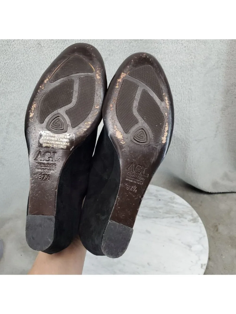 AGL Attilio Giusti Leombruni Shoes Womens 37.5 US 7.5 Black Leather Wedge *Read*